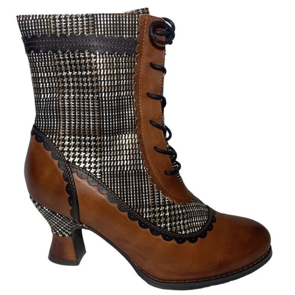 Spring Step Shoes - L'Artiste Bewitch Plaid Steampunk Spring Step Victorian Boots Size 38 heels
